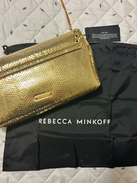 Rebecca Minkoff Metallic Gold Envelope Clutch with Chain - Picture 3 of 4